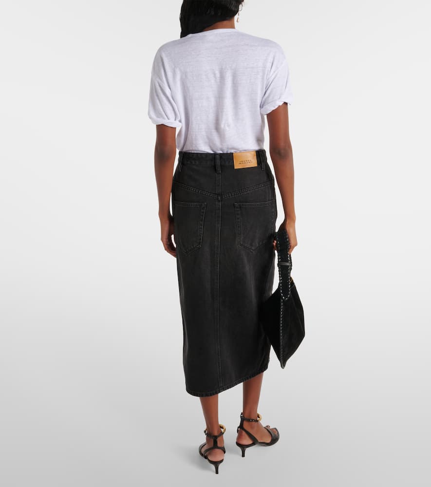 Vandy high-rise denim midi skirt