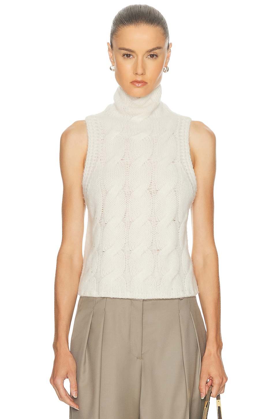 SABLYN Salvia Sleeveless Cable Turtleneck Sweater in White