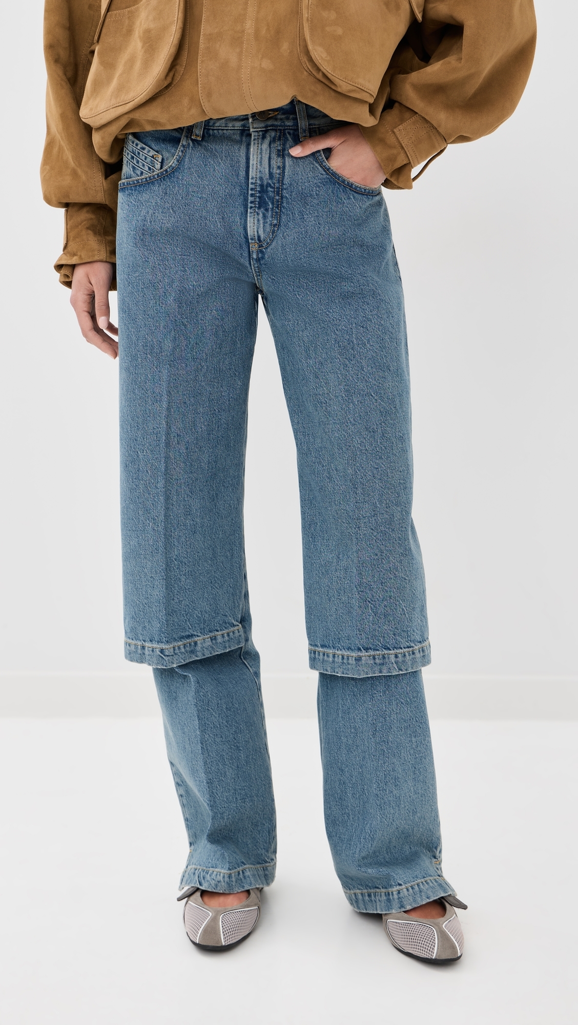 Paneled Wide Leg Jeans Sky Blue