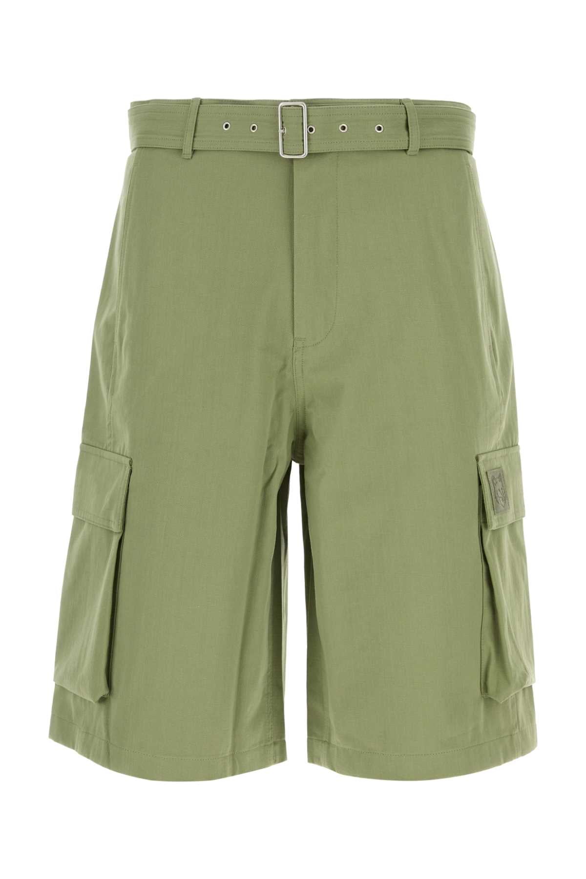 Maison Kitsune Cotton Cargo Bermuda Shorts — Green