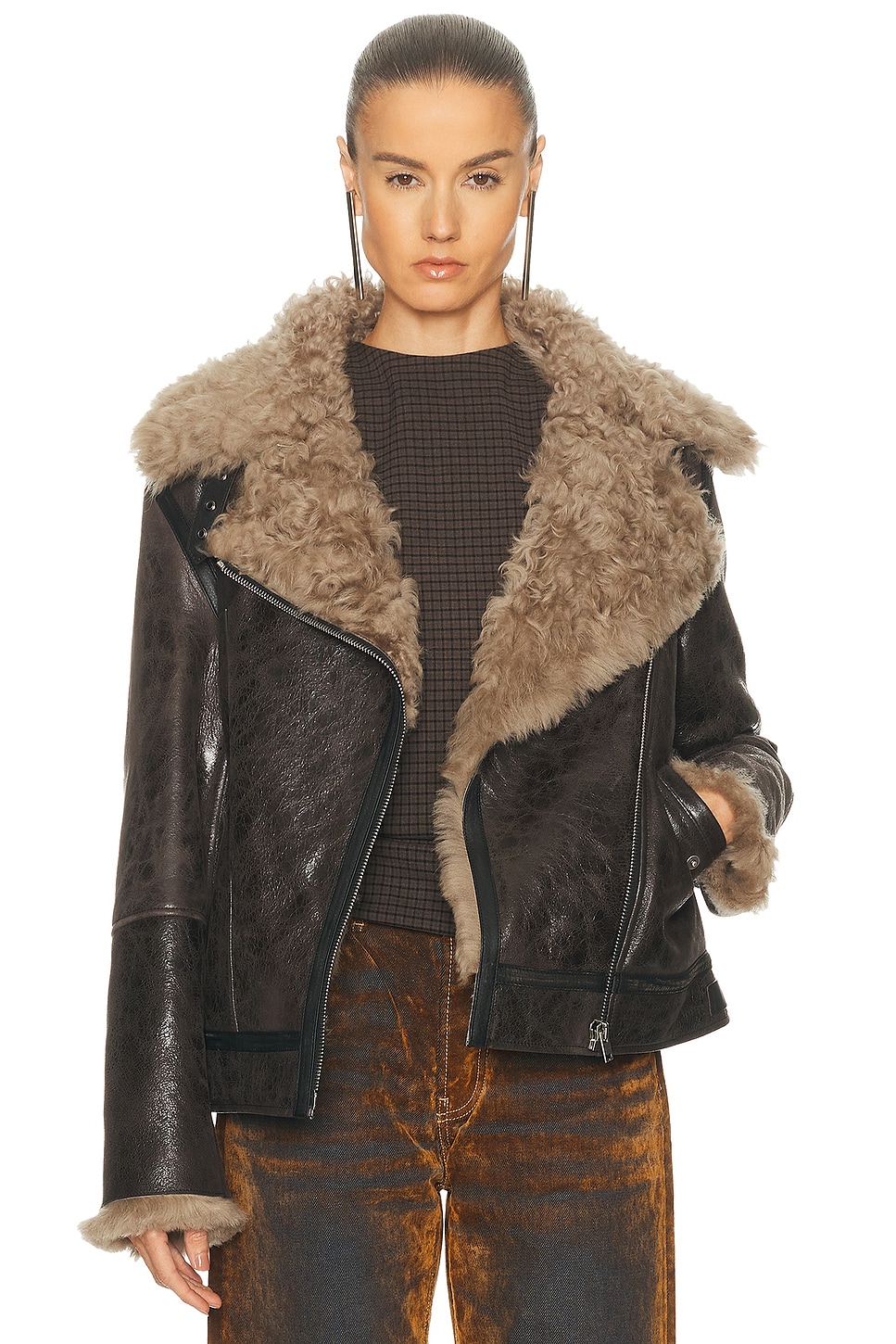 Acne Studios Luxy Shearling Jacket in Dark Grey - Charcoal. 42 also , 36