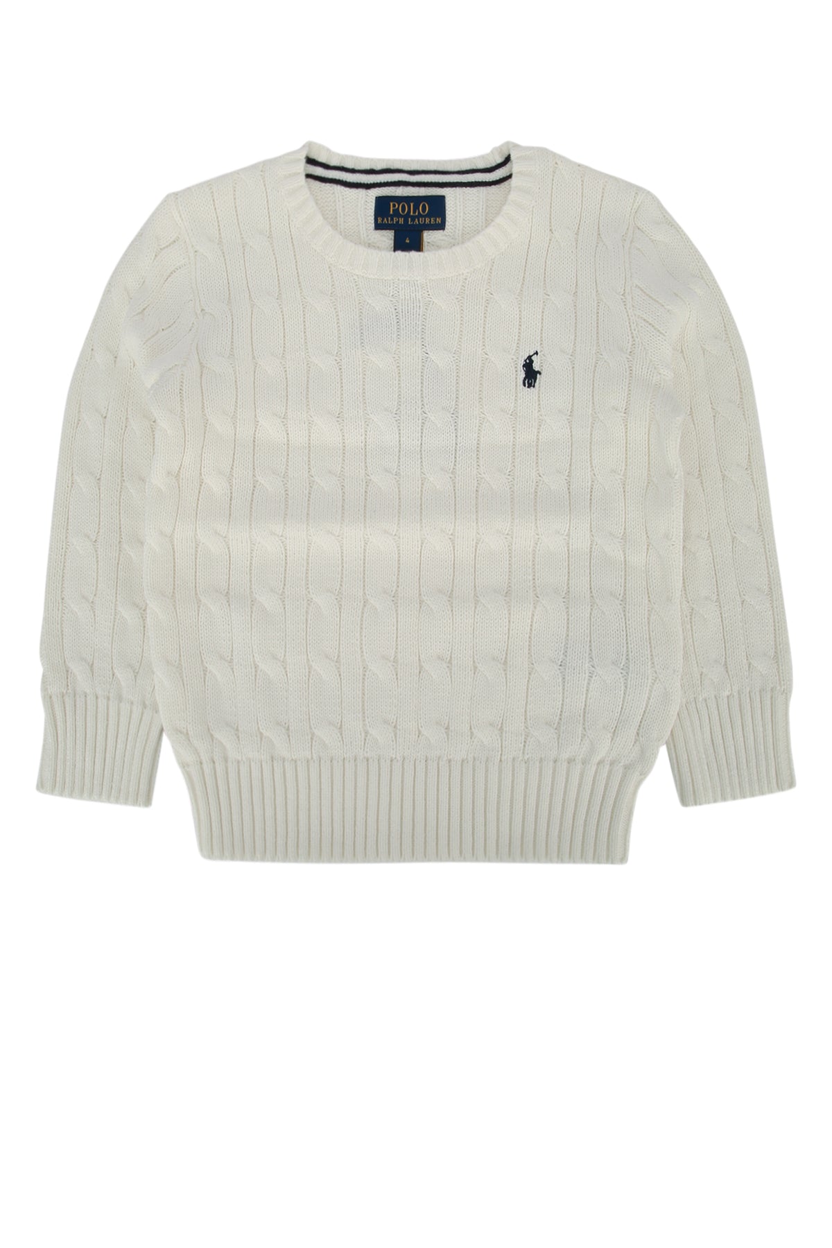 Cable-Knit Crew Neck Sweater — White