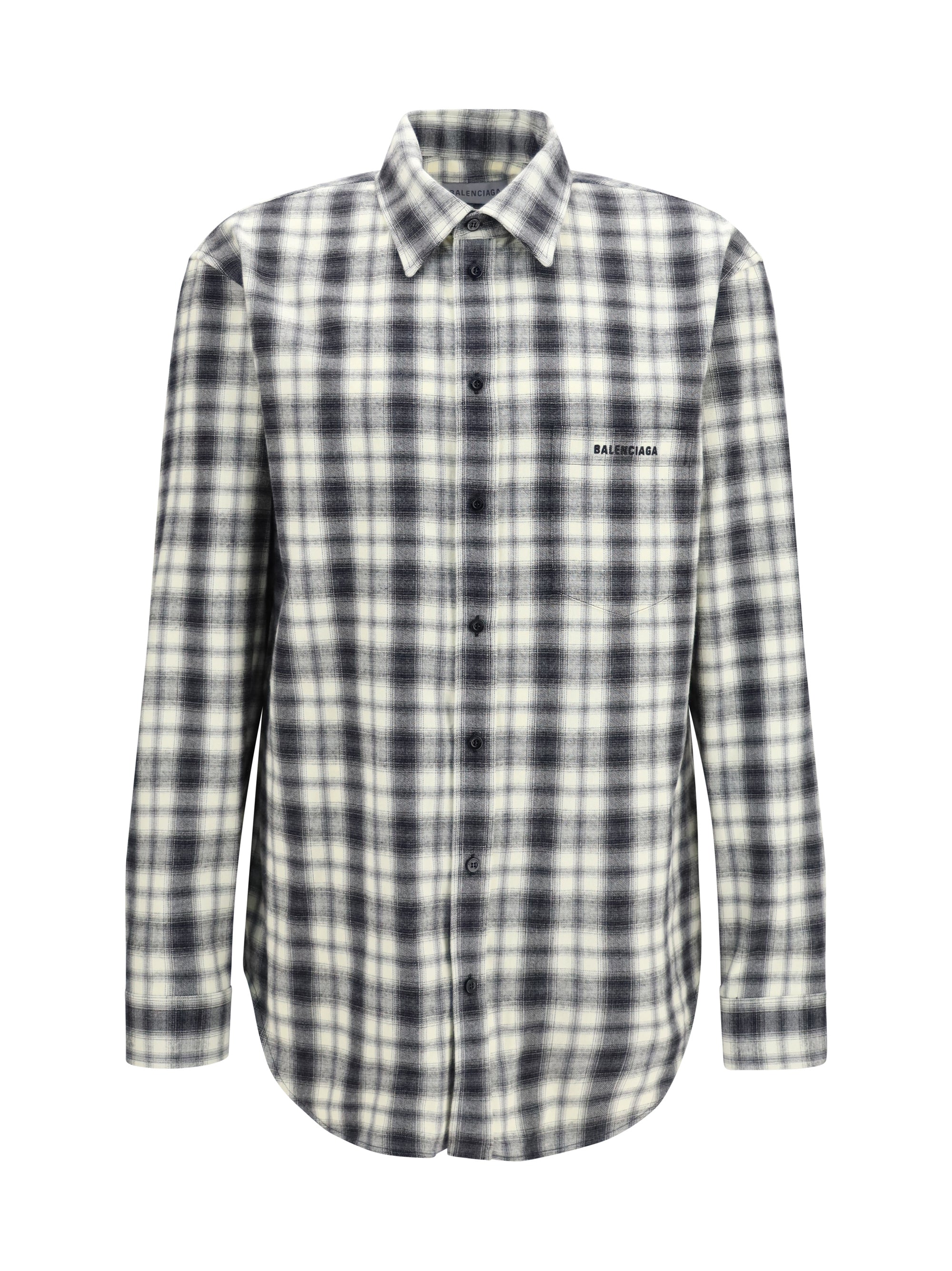 Checked Cotton Flannel Shirt — White