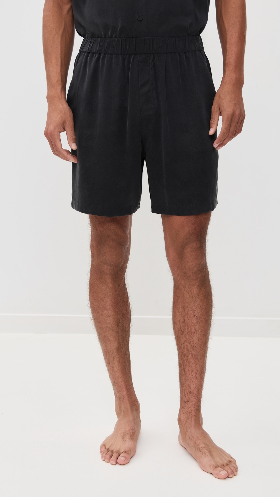 Washable Silk Button Up Short Set Immersed Black
