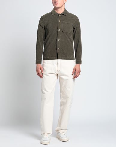 Man Shirt Military green Size L Cotton, Elastane