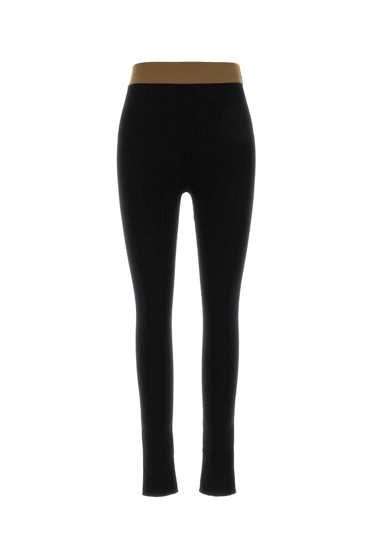 Cashmere Ribbed-Knit Leggings — Black