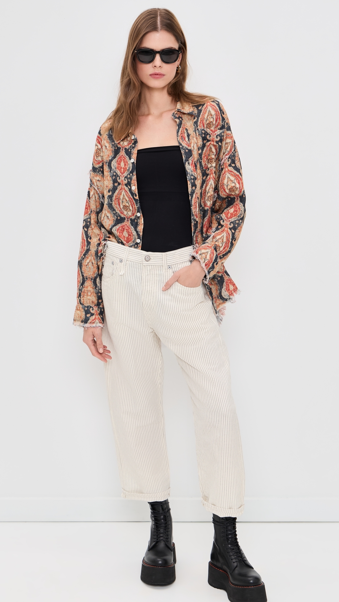 X-BF 5-Pocket Pants White With Black Mini Stripe