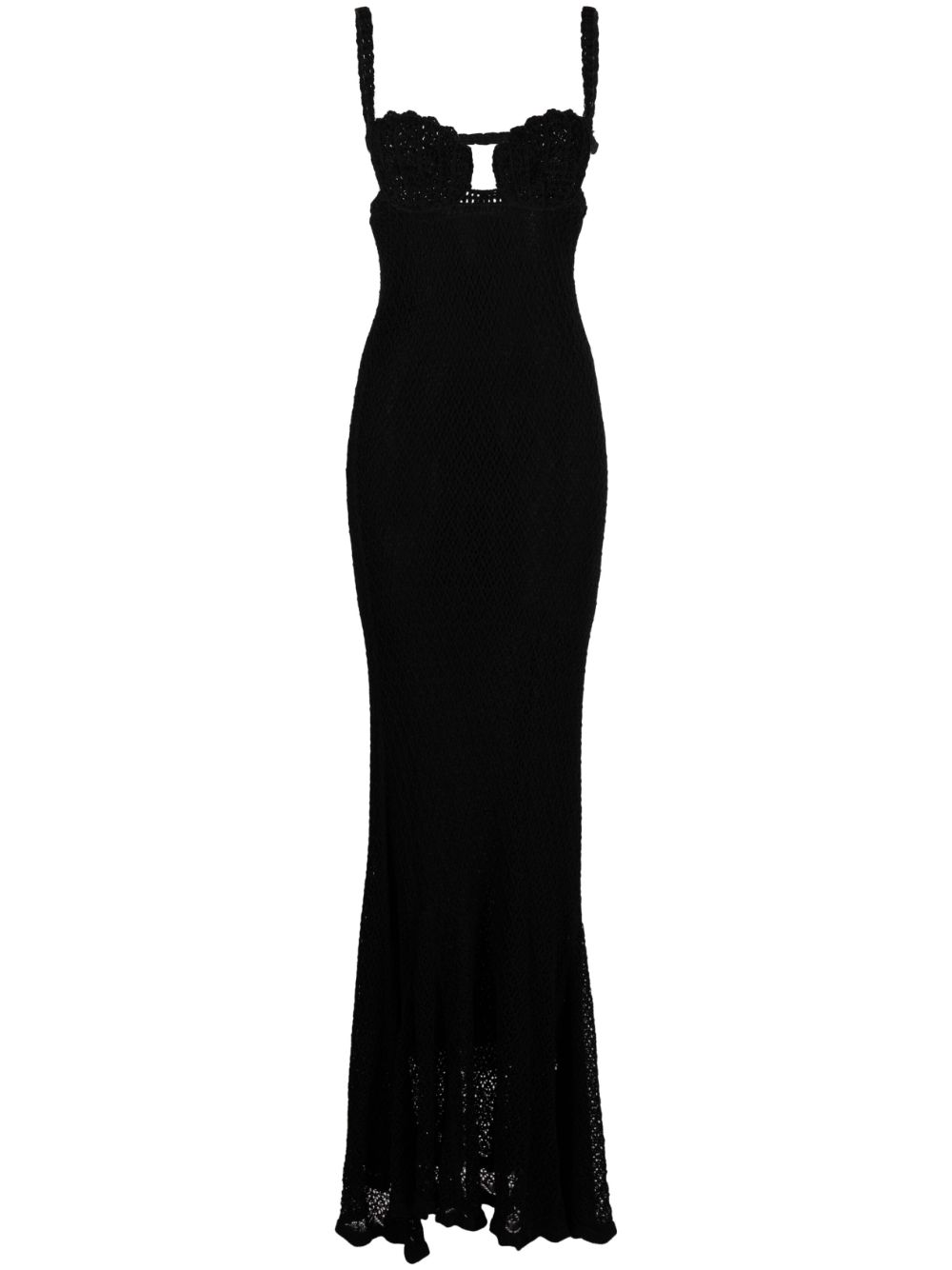 Crochet-knit gown dress - Black