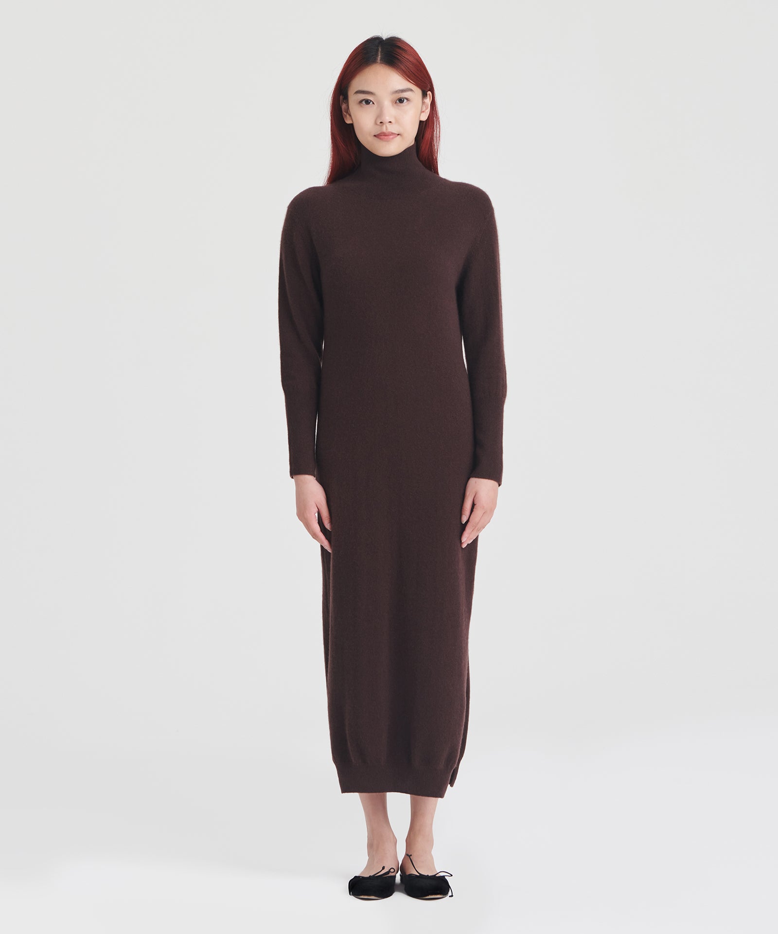 Signature Cashmere Turtleneck Dress with Slits