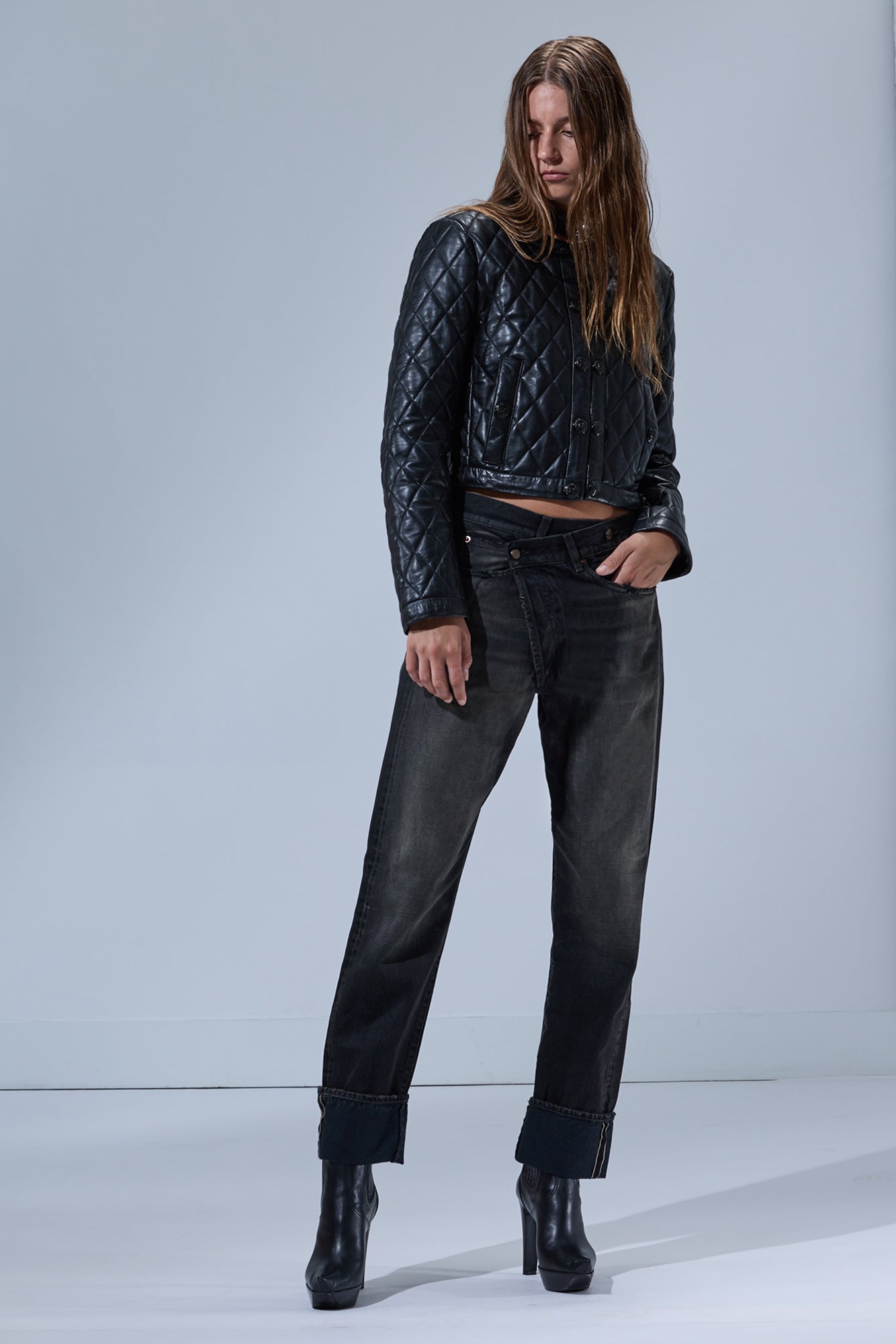 R13 Cuffed Crossover - Phantom Selvedge Black