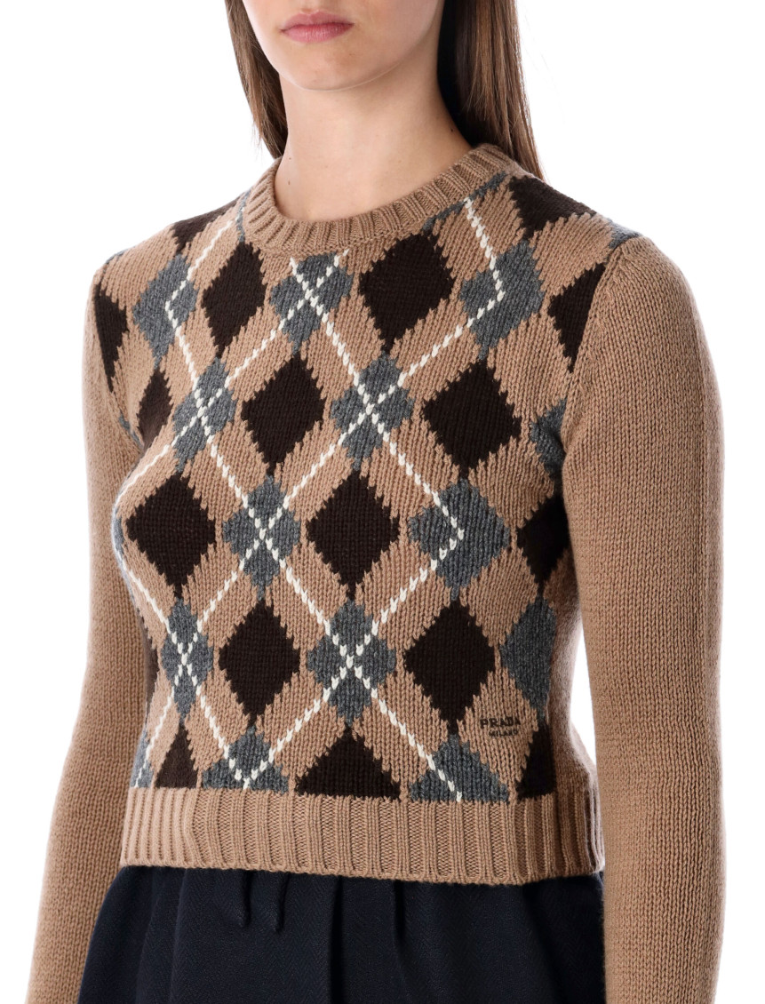 Prada - argyle crew neck cropped knitwear