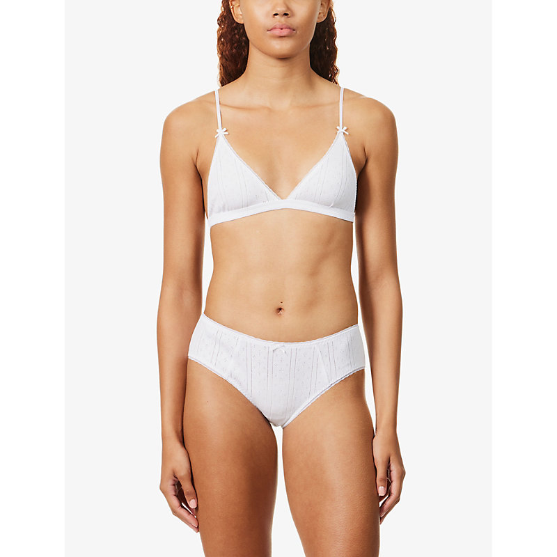 Womens 001 White The Cosy Pointelle-pattern Organic-cotton Briefs