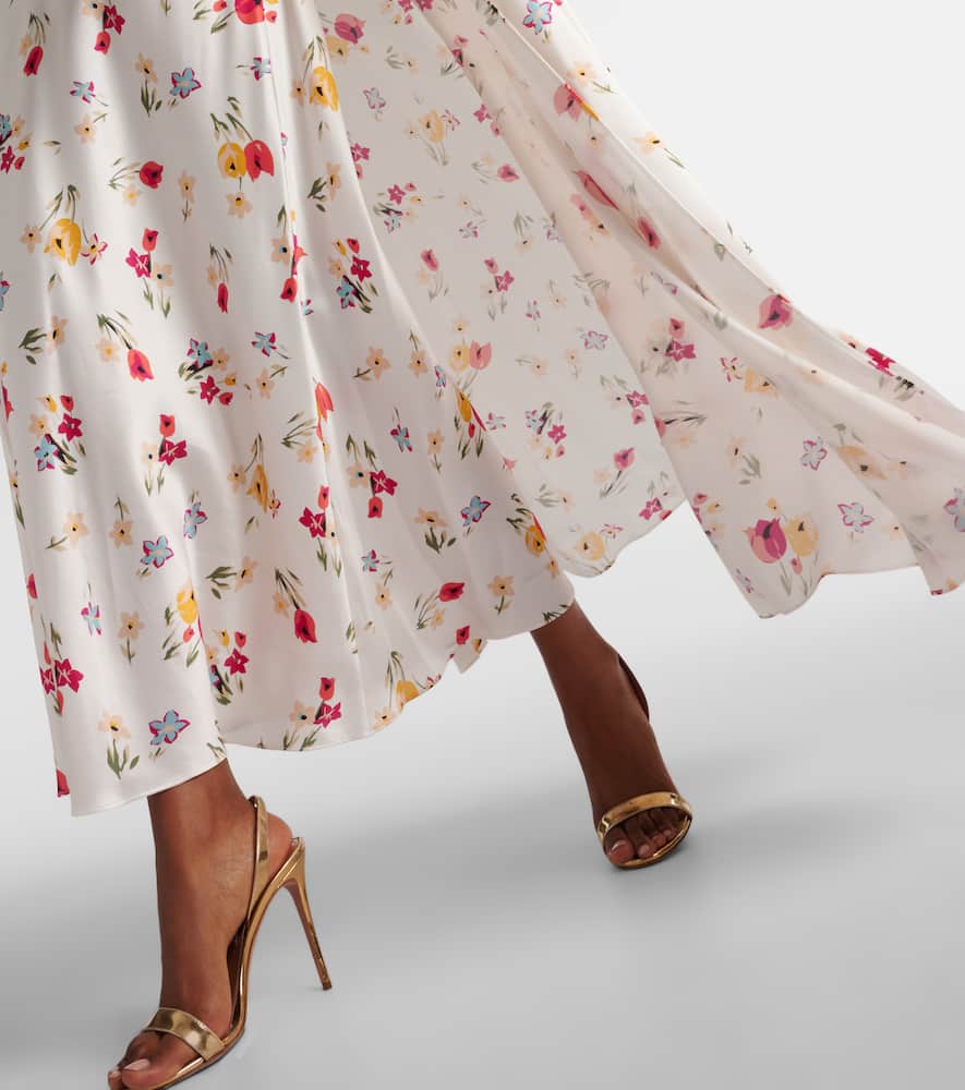 Floral caped silk maxi dress