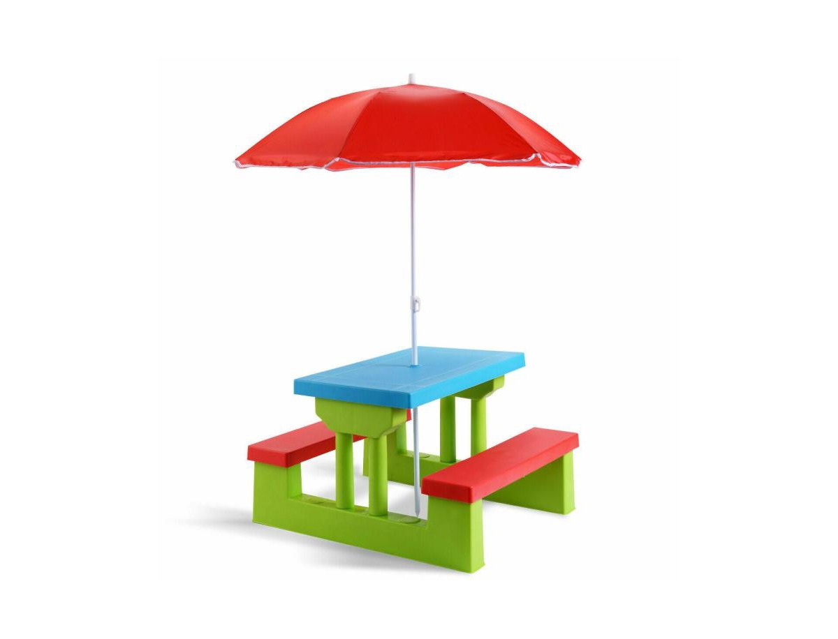 Kids Picnic Folding Table and Bench with Umbrella - Green