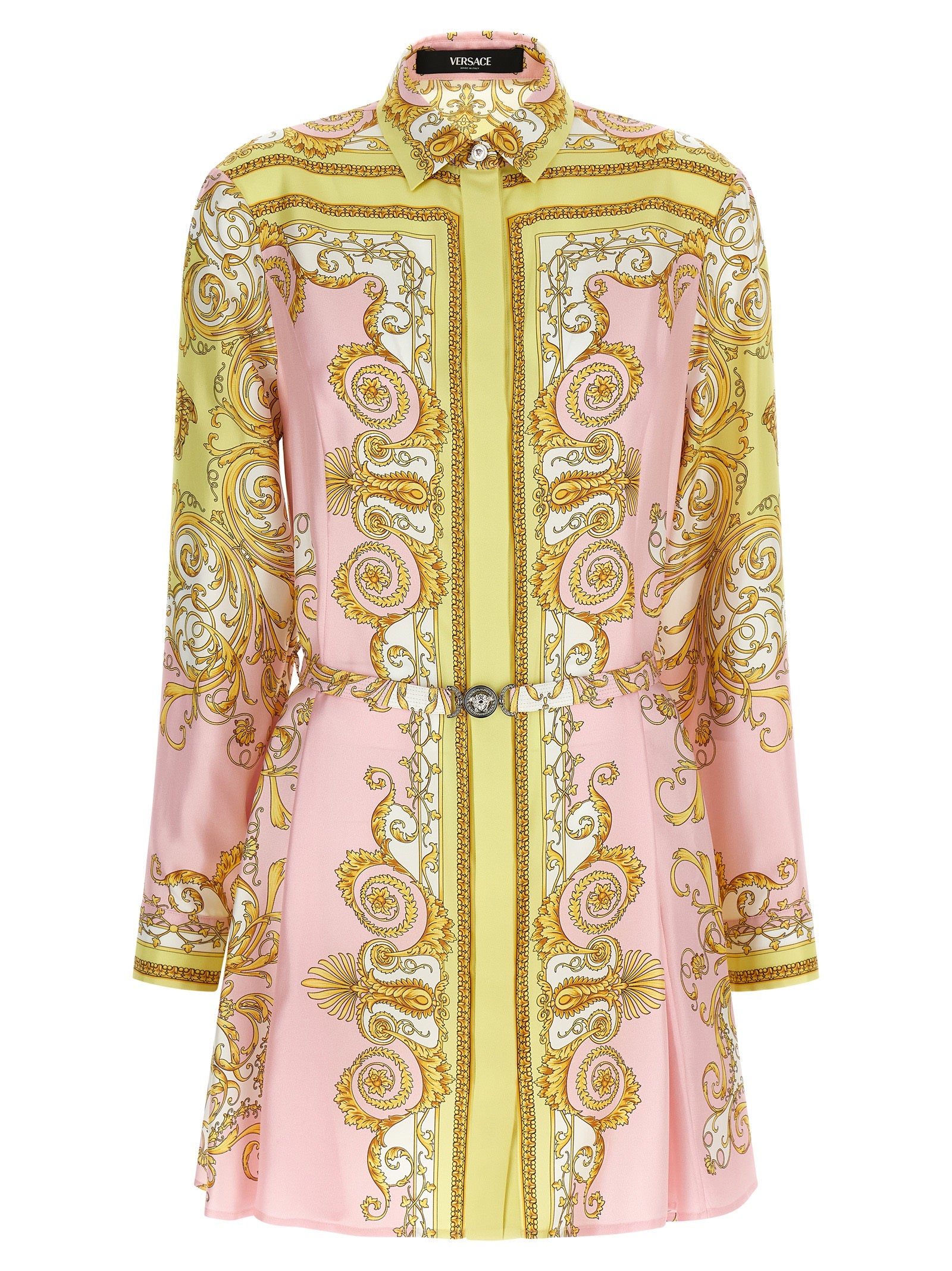 Silk Baroque Print Dress — Pink