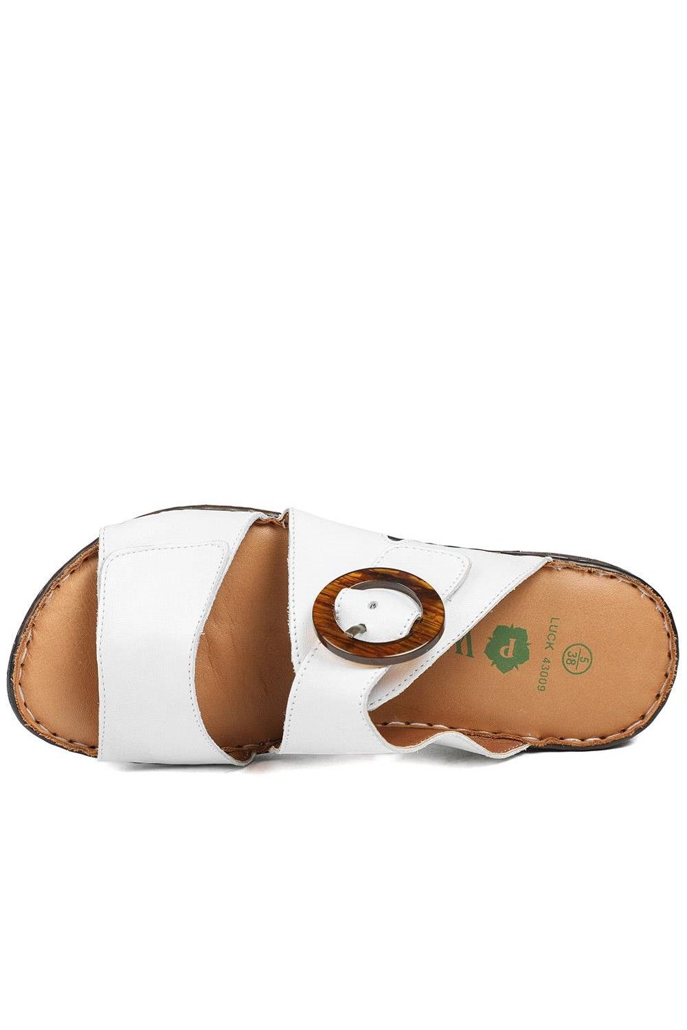 Pavers Women's Wide Fit Leather Adjustable Fasten Sandals in White