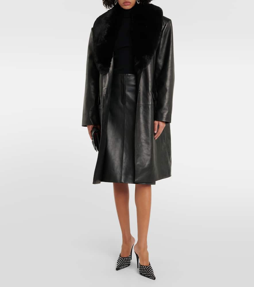 Faux fur-trimmed leather coat