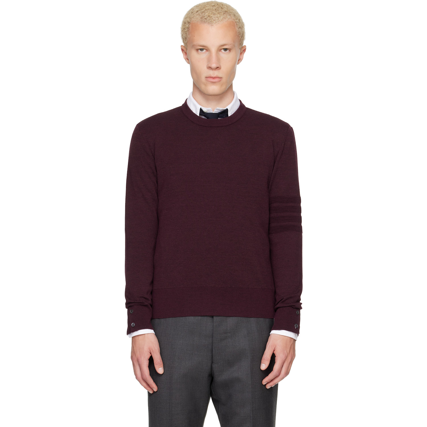 Burgundy Ottoman Milano Stitch 4-Bar Bomber Sweater