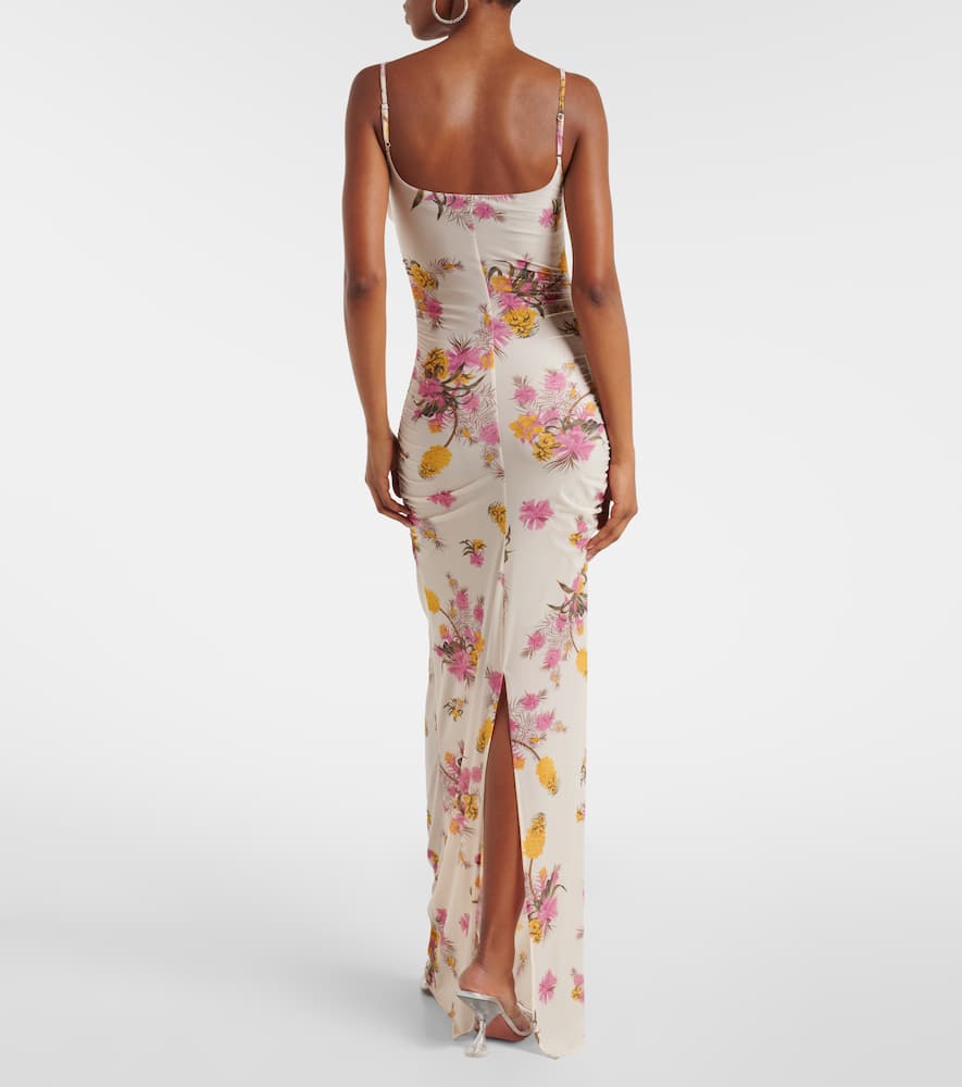 Floral-appliqué floral jersey maxi dress