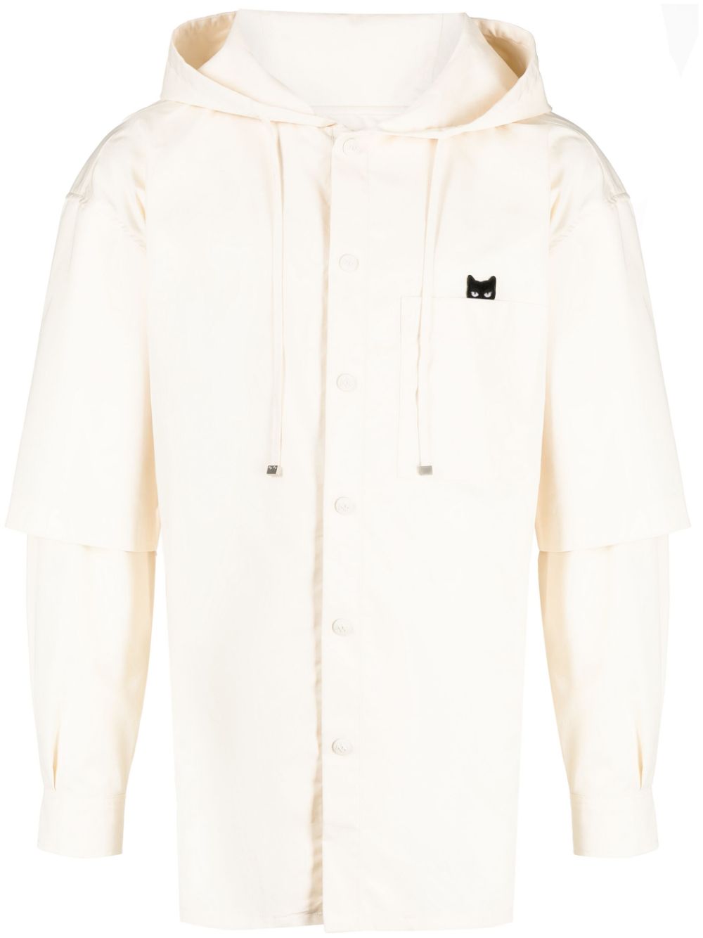 Logo-patch hooded shirt - Neutrals