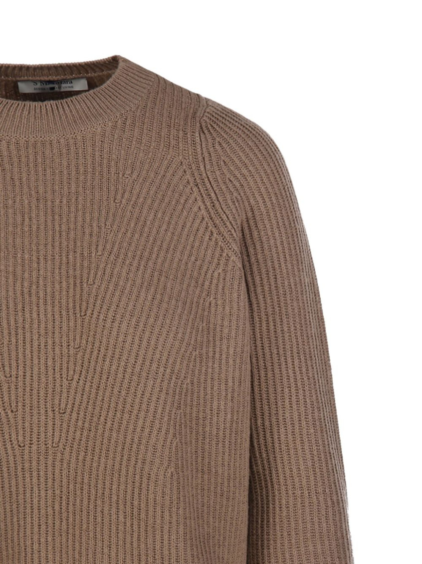 Brown Ribbed Knit Sweater