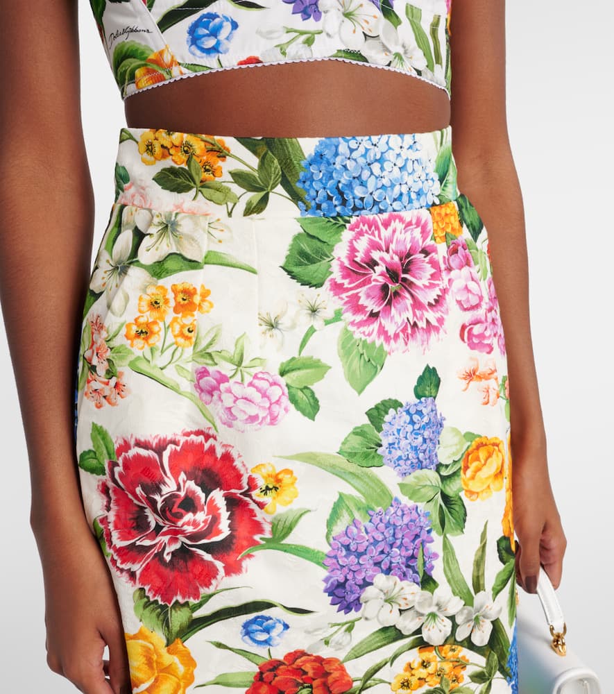 Floral cotton brocade pencil skirt