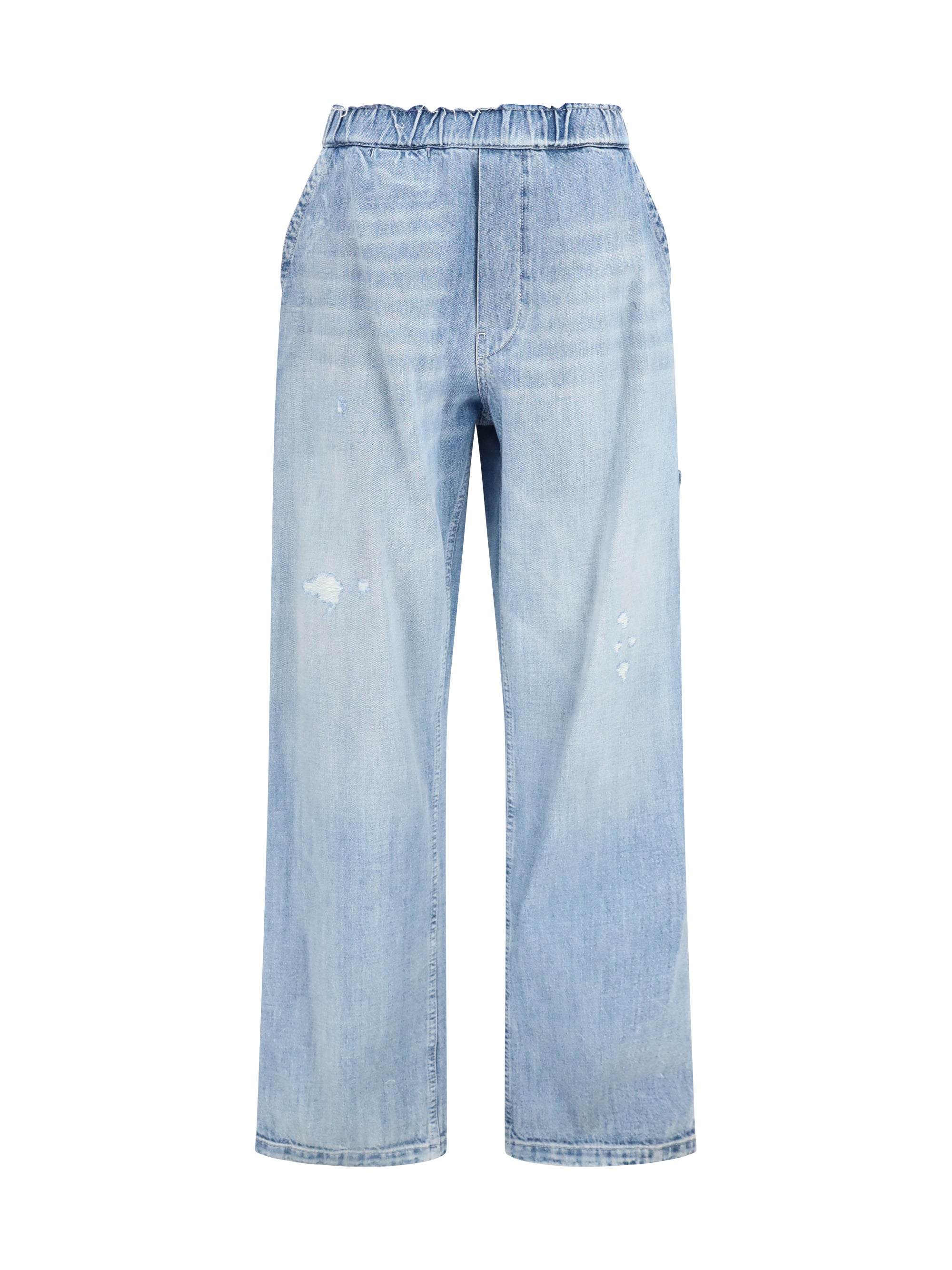 Wide-Leg Distressed Denim Jeans — Blue