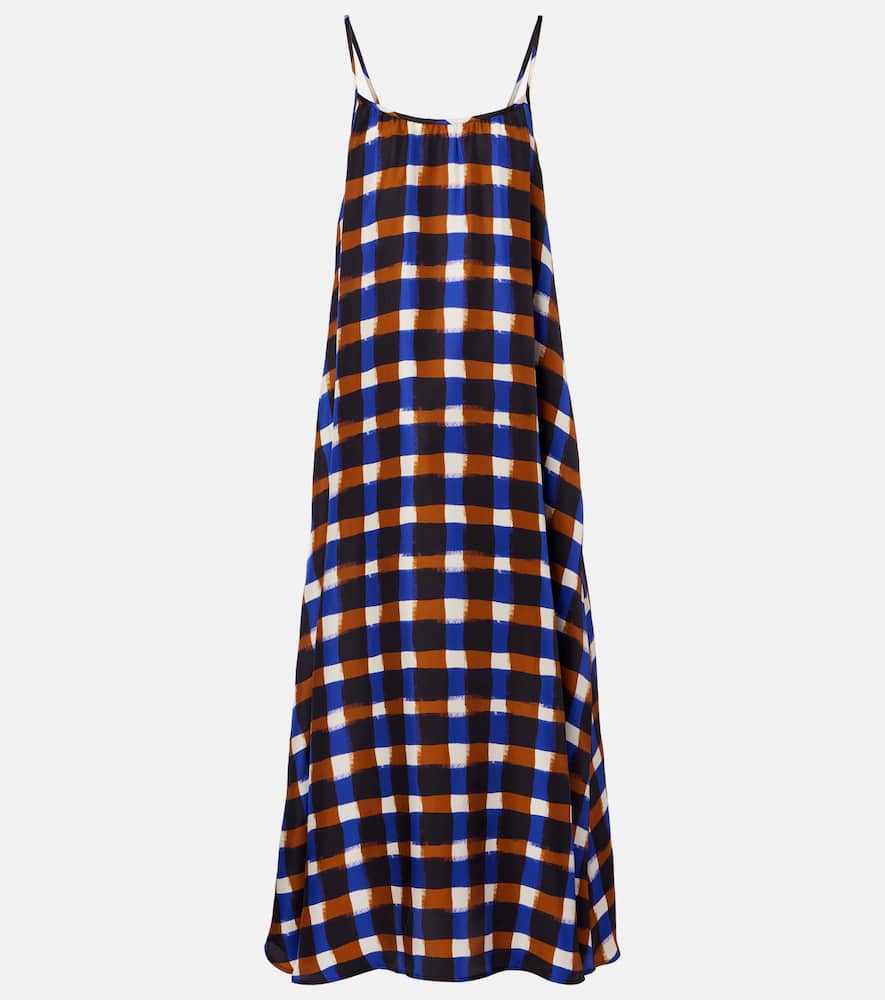 Napoli checked silk twill maxi dress