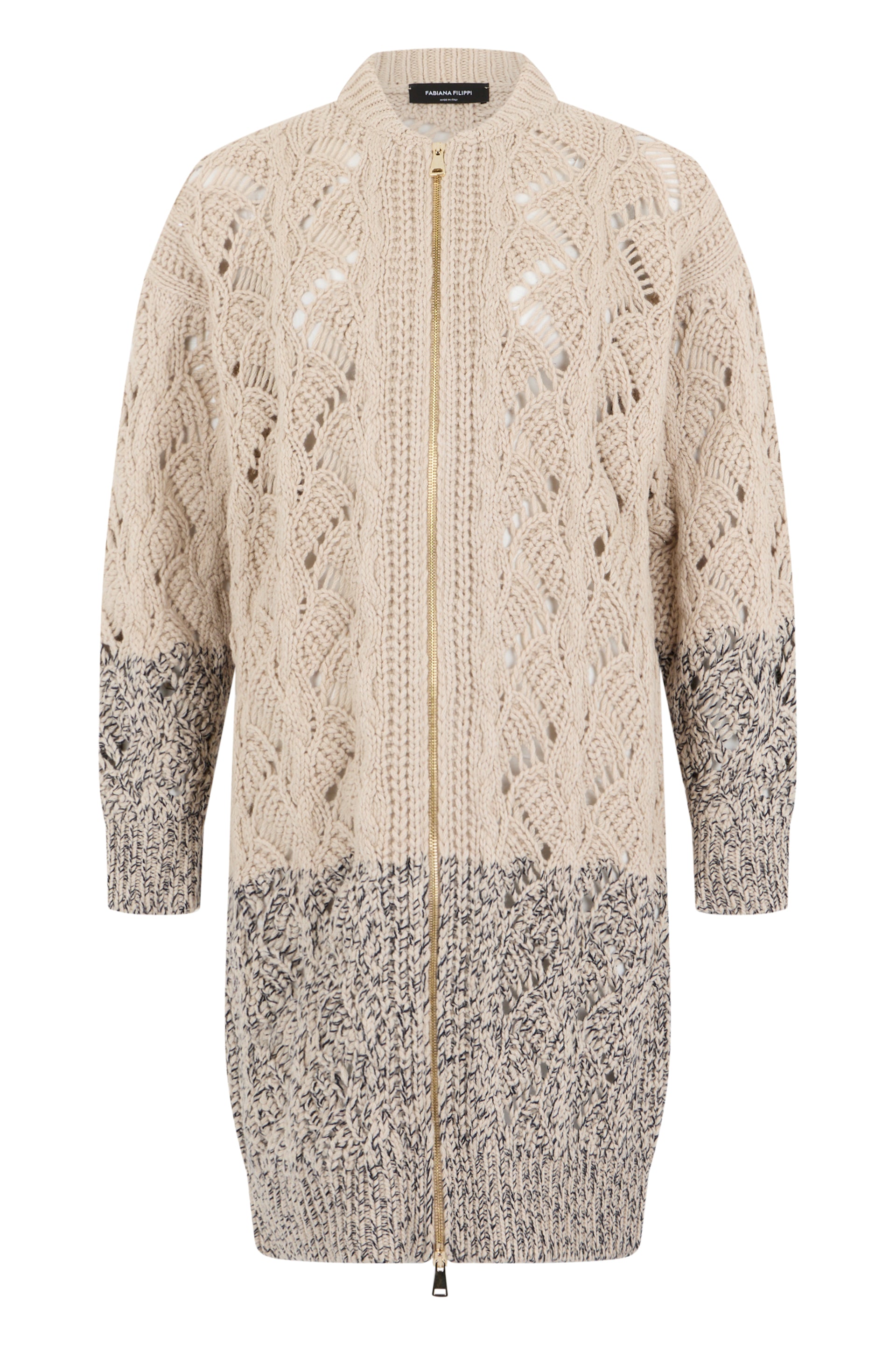 Long Zip Cardigan with High Collar in Soft Wool Blend