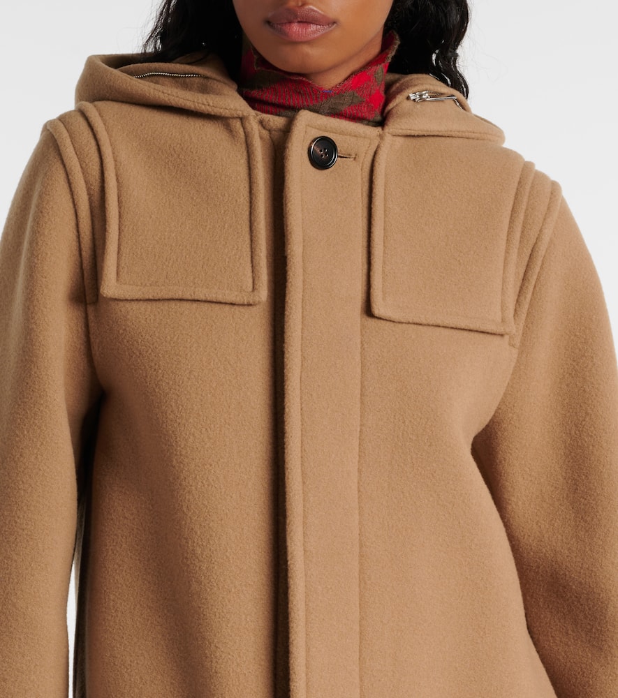 Faux fur-trimmed wool coat