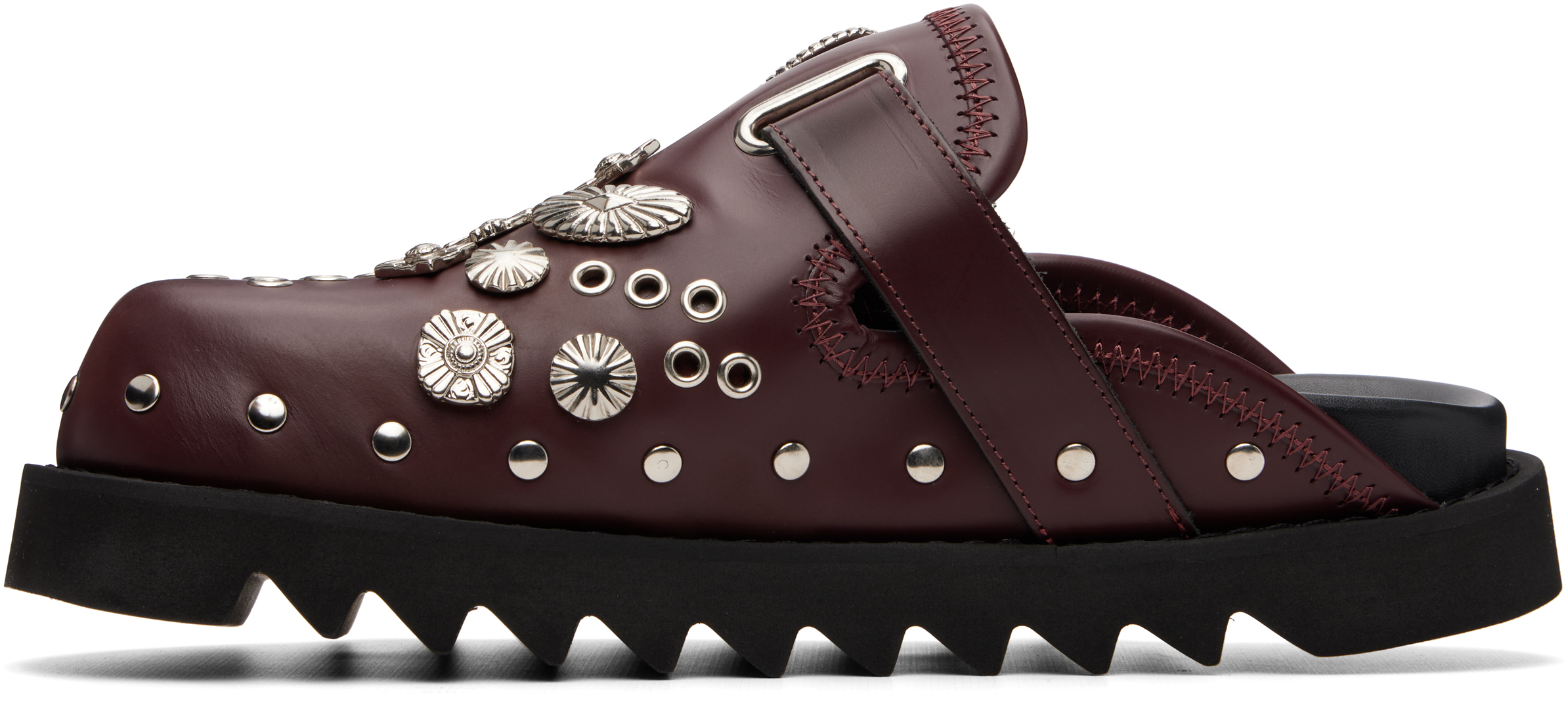 SSENSE Exclusive Burgundy Eyelet Metal Sabot Slip-on Loafers