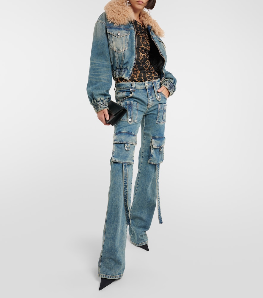 Low-rise denim cargo pants