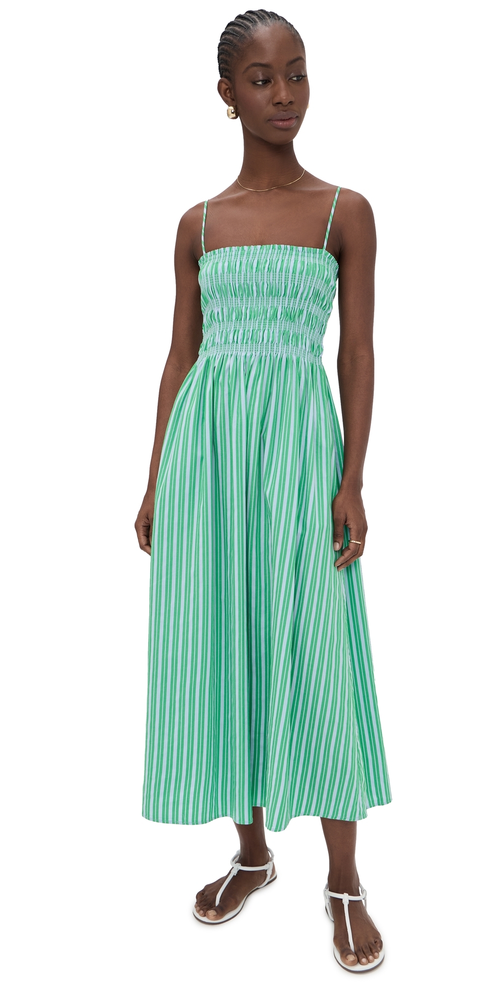 Bianca Dress Green Blue Stripe