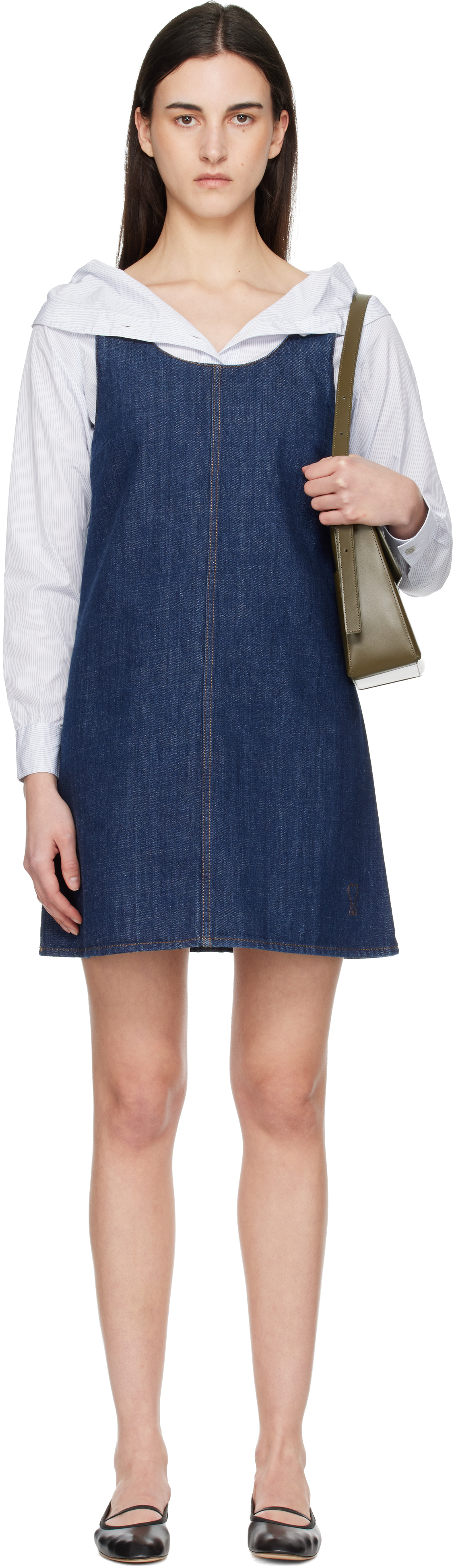Blue Cotton Short Strapped Denim Minidress