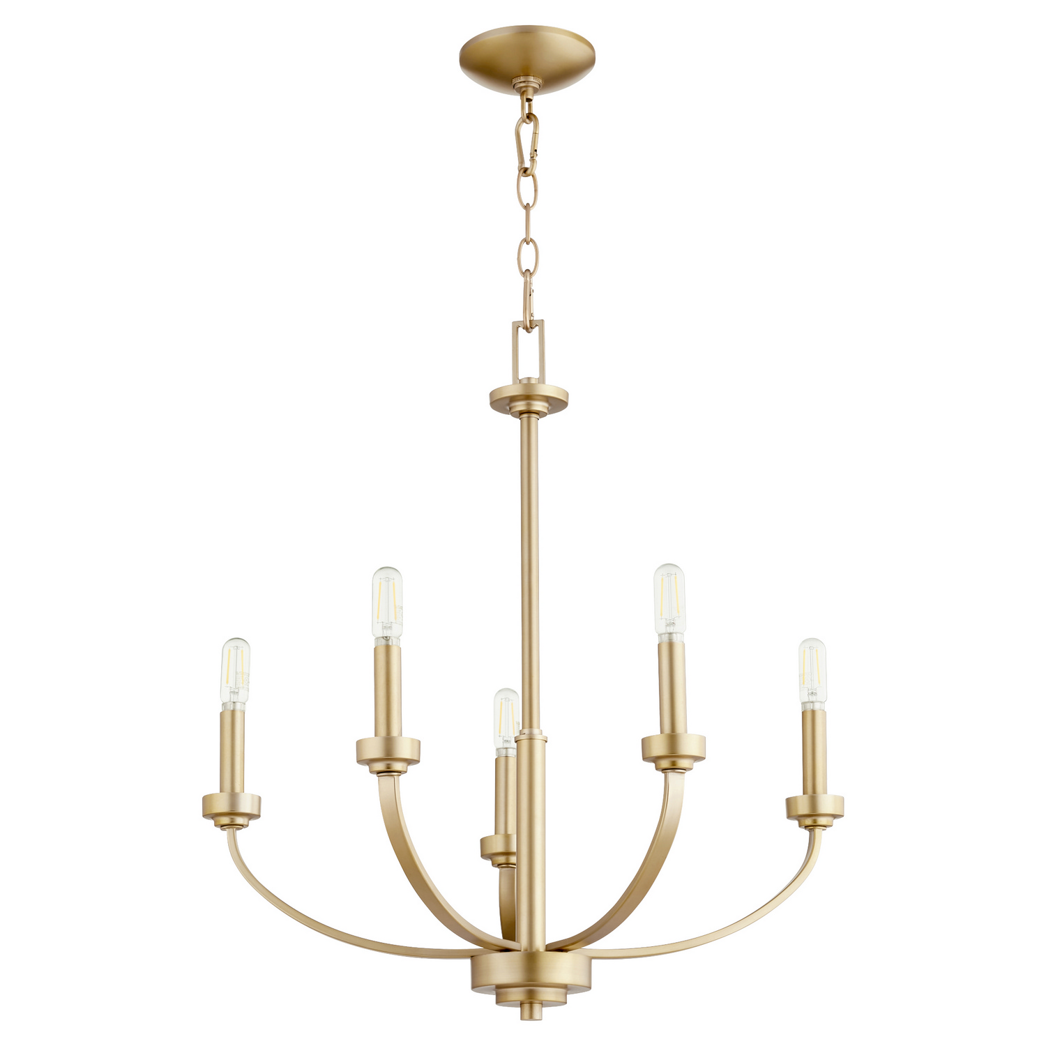 Aged Brass Five Light Chandelier from the Reyes Collection
