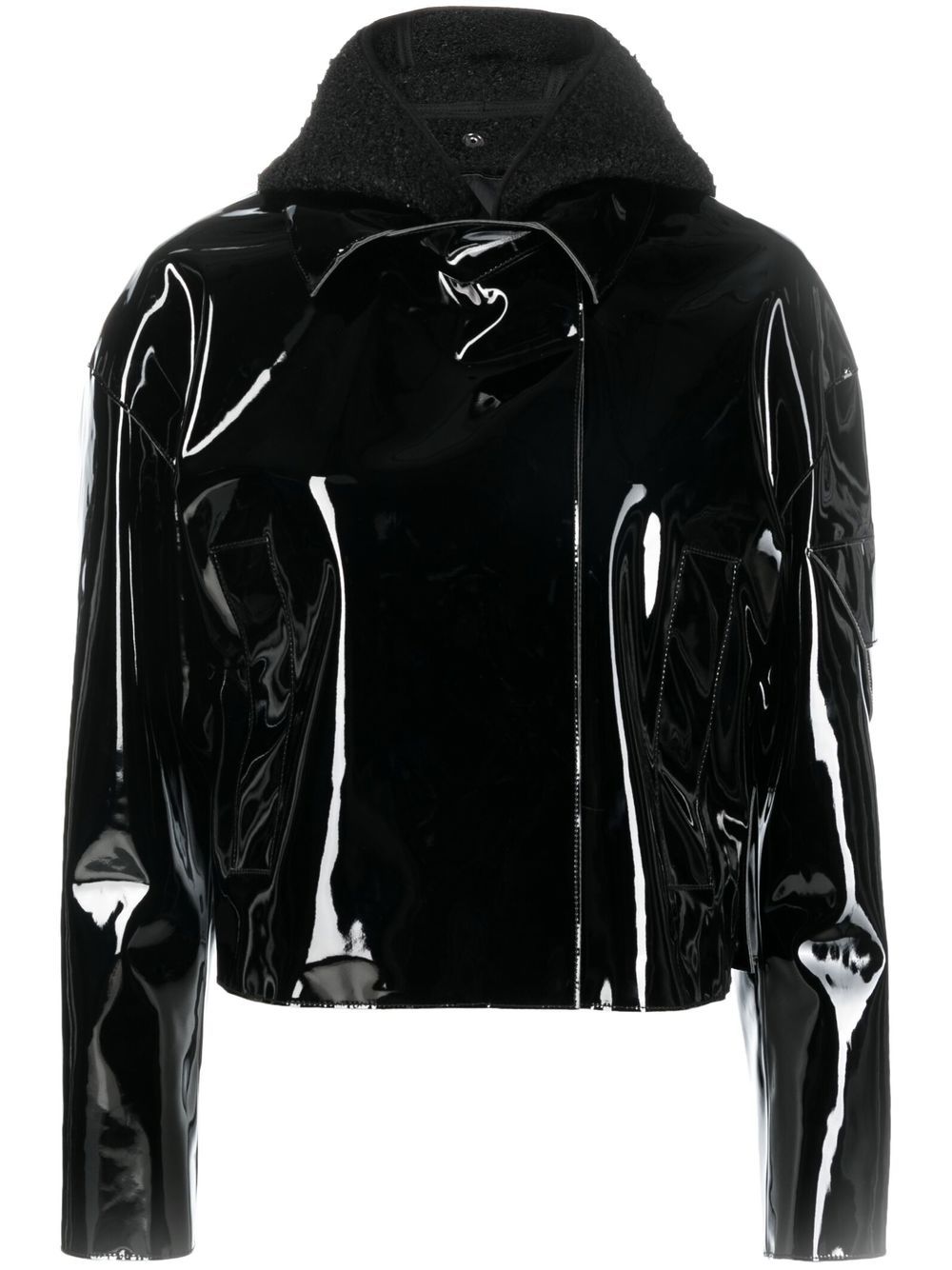 High-shine PVC cropped moto jacket - Black