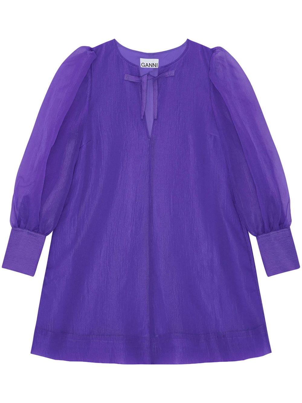 Puff-sleeve recycled-polyester minidress - Purple