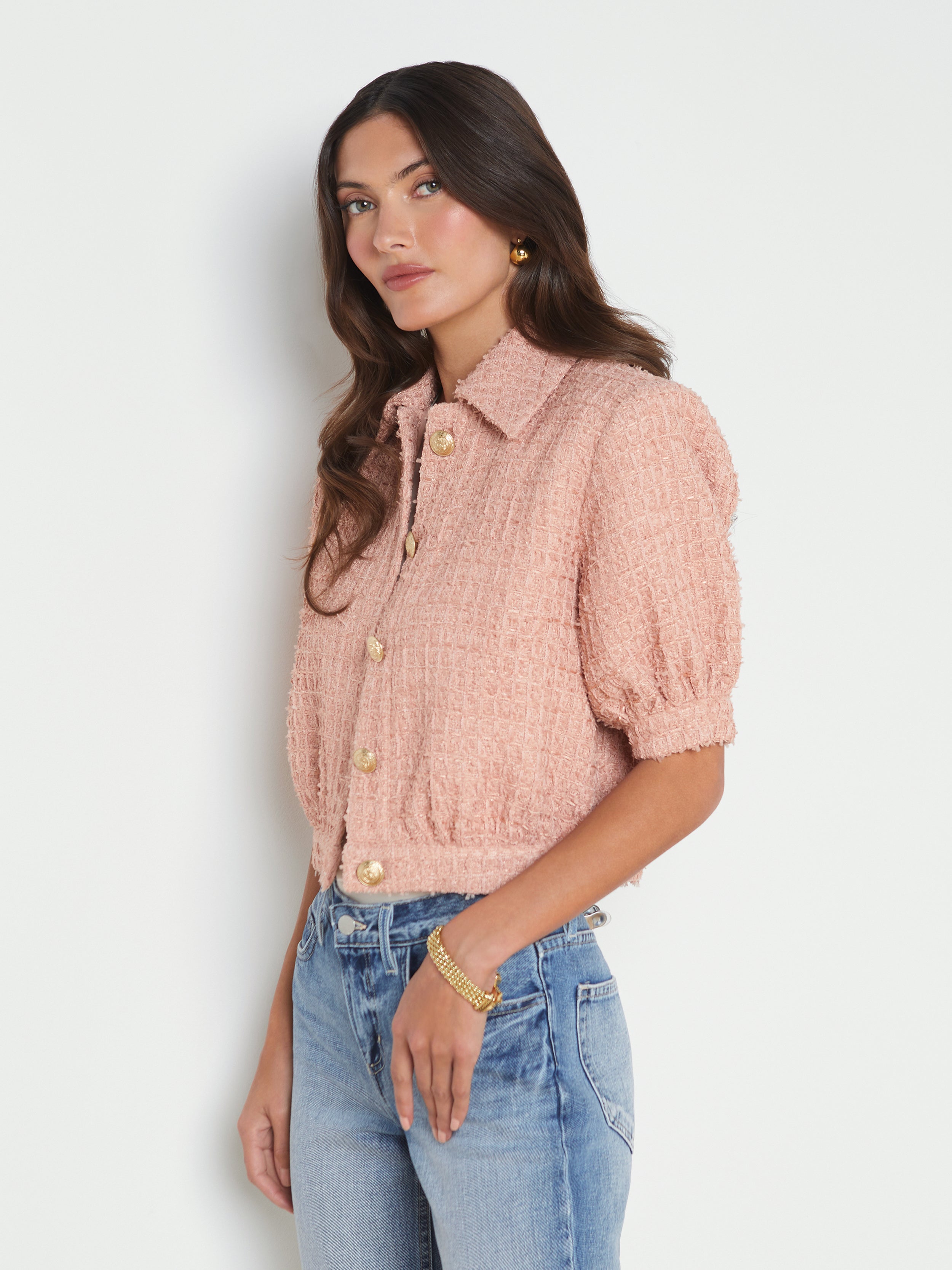 Cove Cropped Tweed Jacket In Dusty Pink