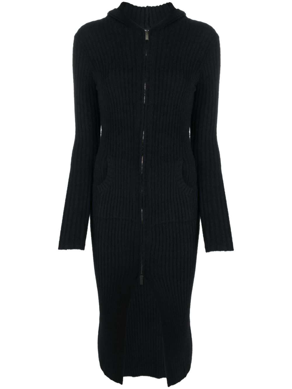 Zip-up ribbed midi dress - Black