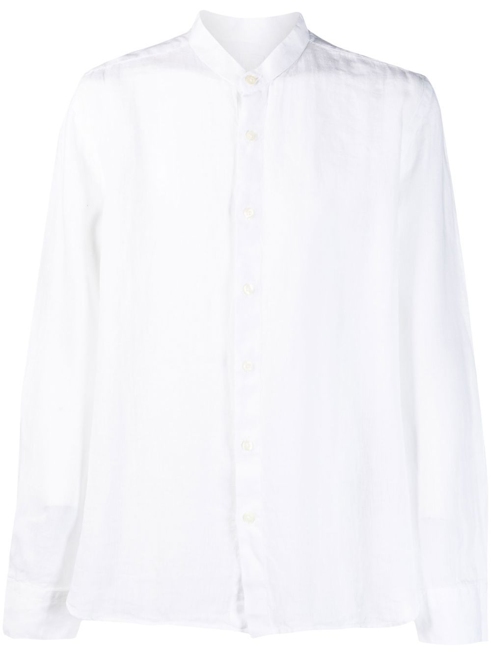 Band-collar linen shirt - Blue
