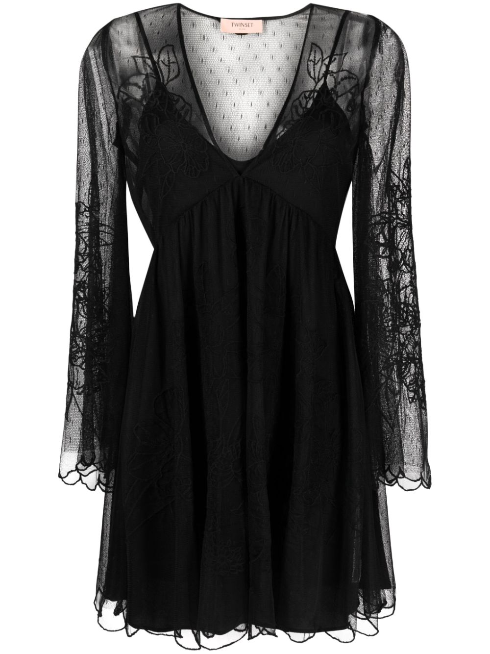 Layered lace flared dress - Black