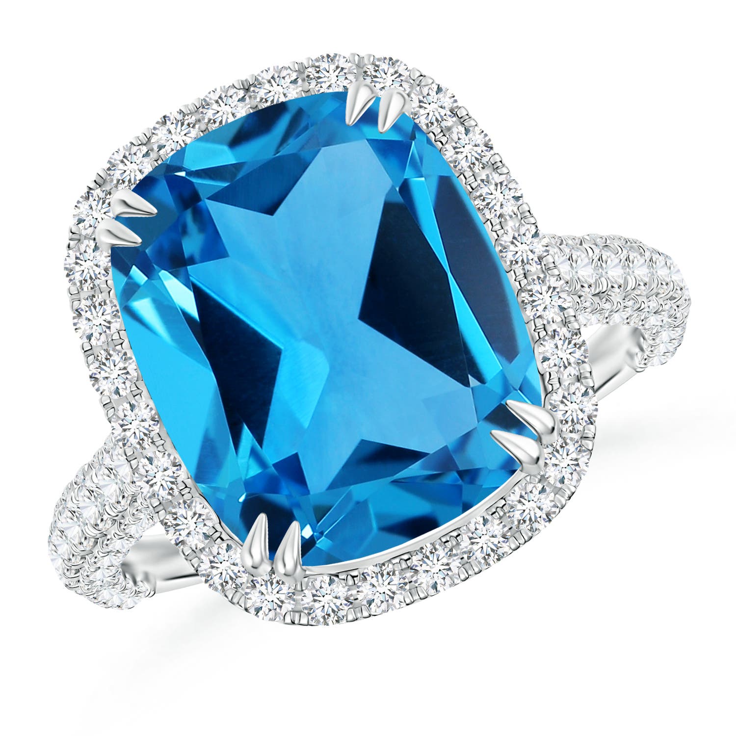Angara 4.45 Carats GIA Certified Swiss Blue Topaz Halo Cocktail Ring in Platinum