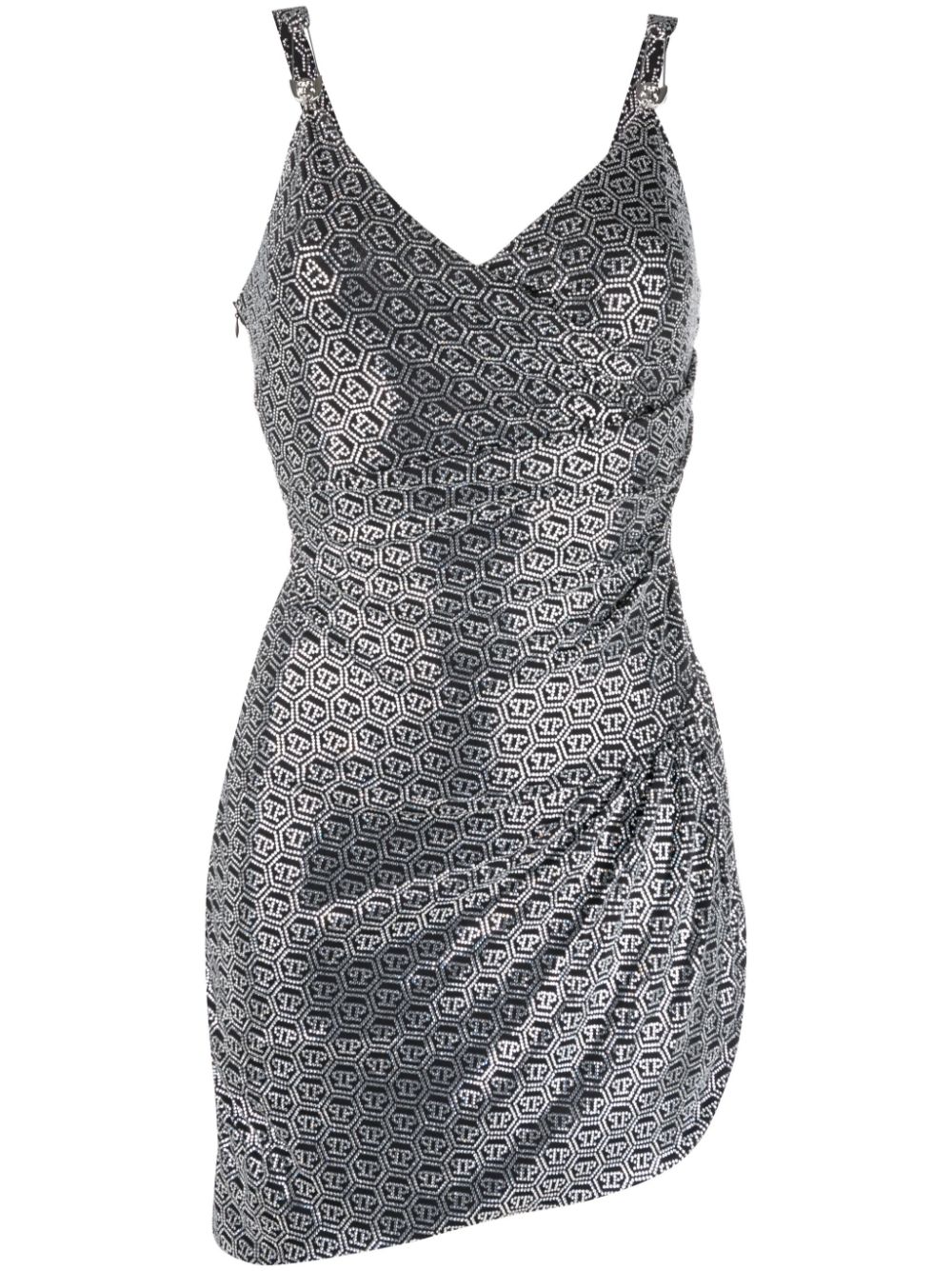 Crystal-embellished logo mini dress
