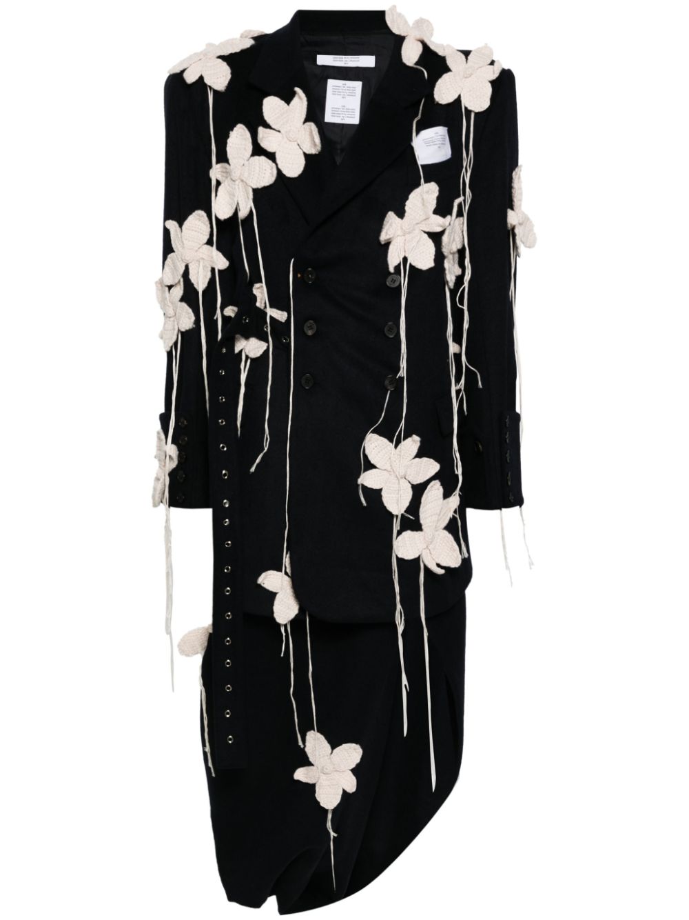Crochet-flowers double-breasted blazer - Blue