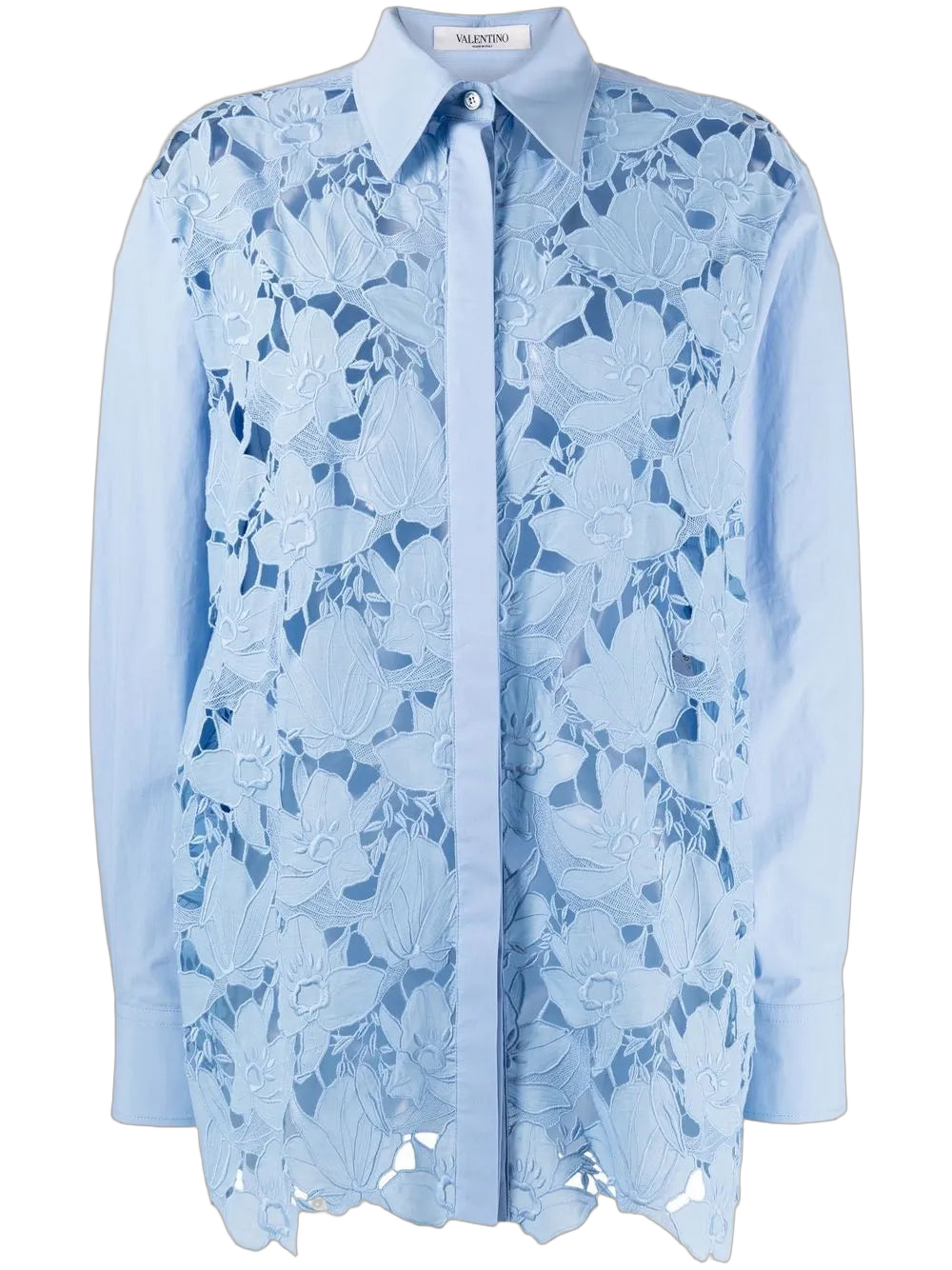 Floral-Lace Cotton Shirt — Blue