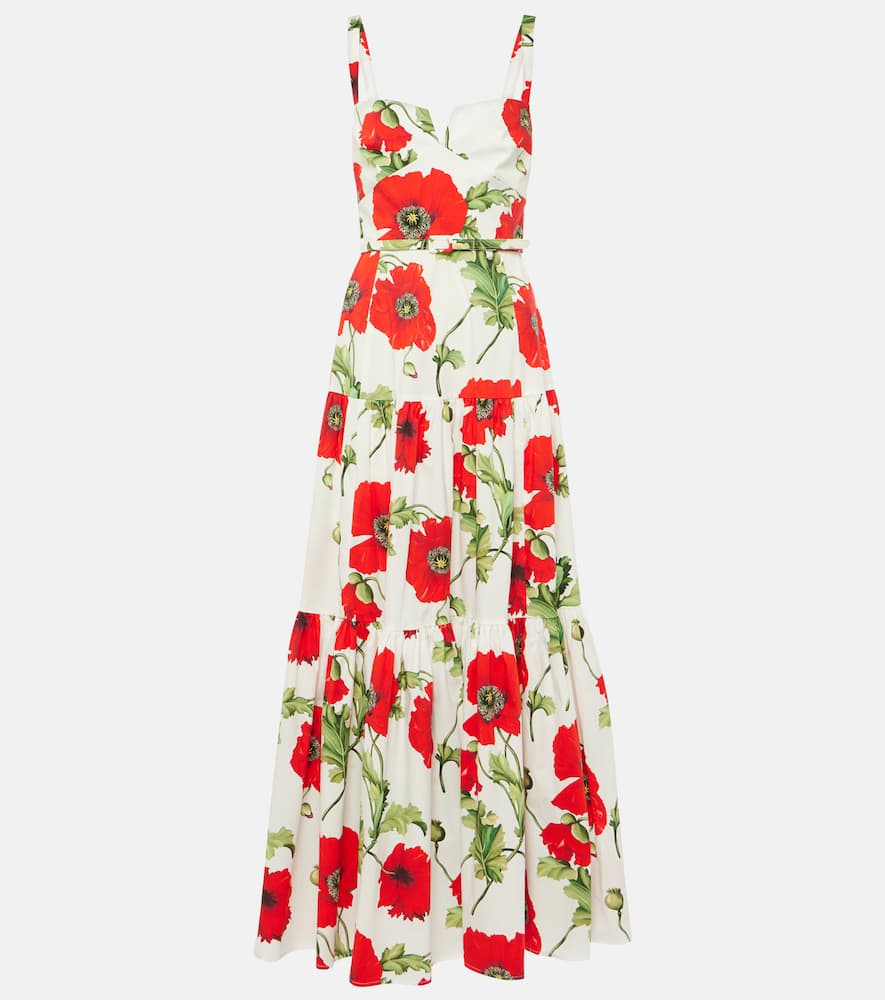 Floral tiered cotton-blend poplin maxi dress
