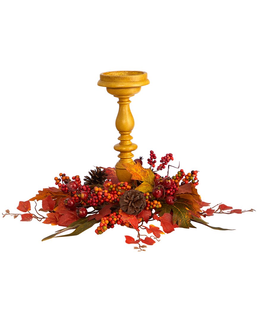 Nearly Natural 15in Harvest Fall Artificial Candelabrum Arrangement