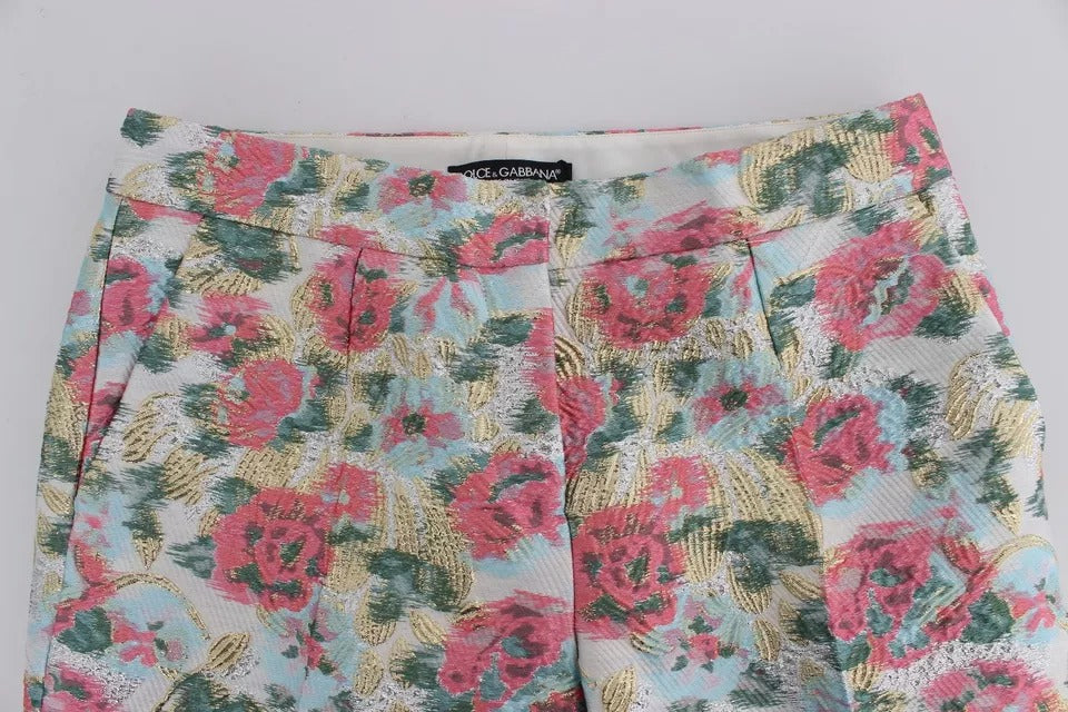 Floral Brocade Trousers — White