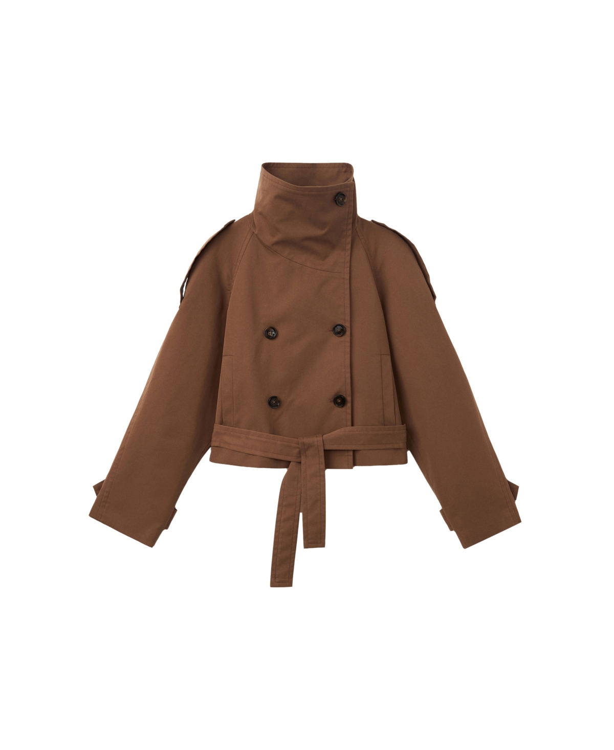 Women's Cropped Double-Breasted Trench Coat - Brown