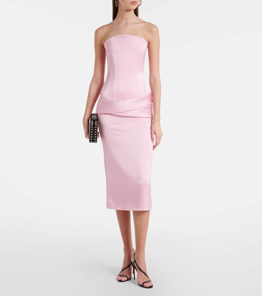 Draped satin crêpe bustier dress